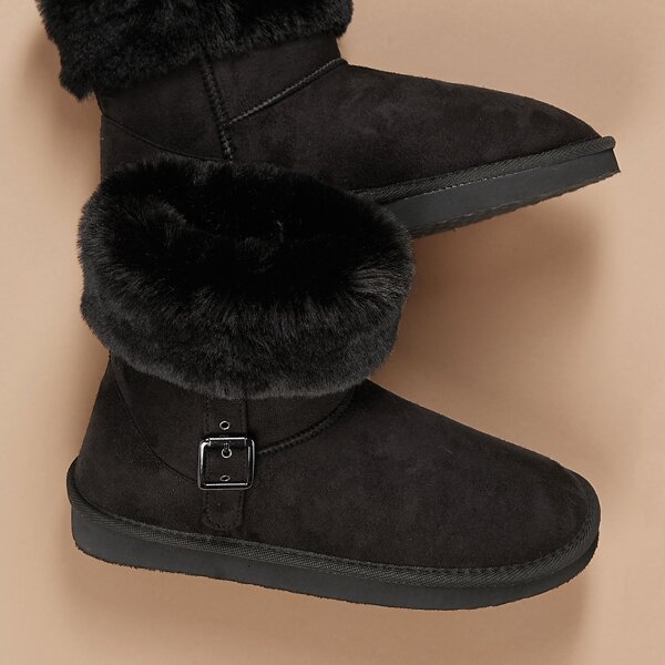 

Faux Fur Cuff Short Cold Weather Boots, Black