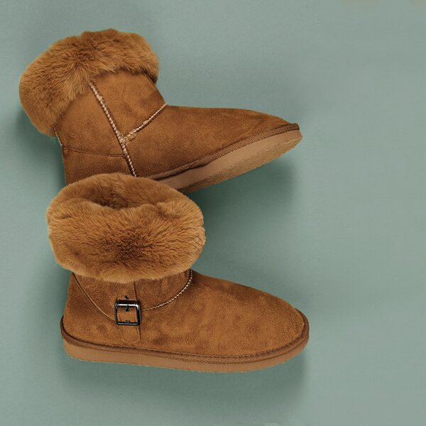 

Faux Fur Collar Short Snow Boots, Brown