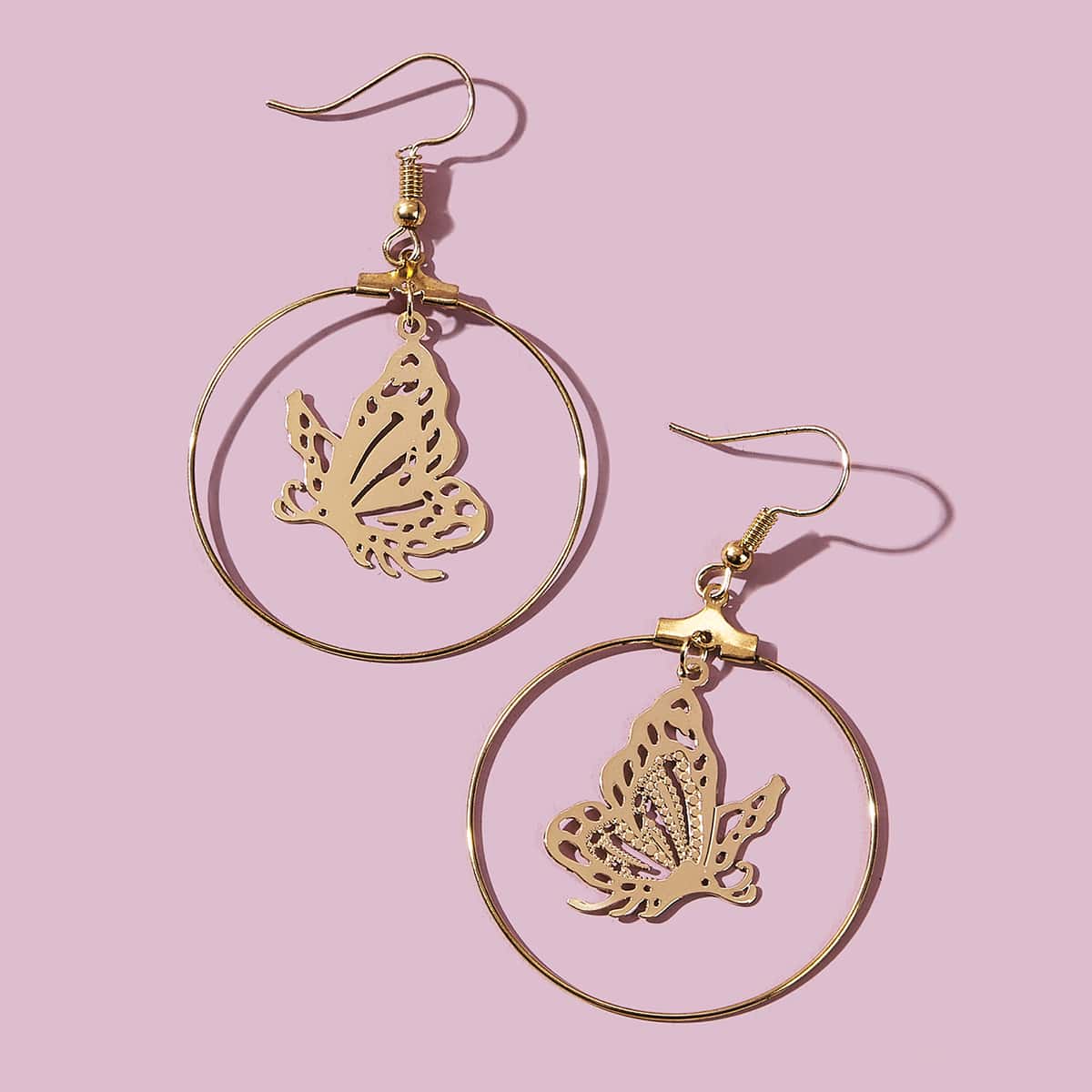 

1pair Hollow Butterfly Hoop Drop Earrings, Gold