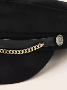 Chain Decor Baker Boy Hat - Black - View 4