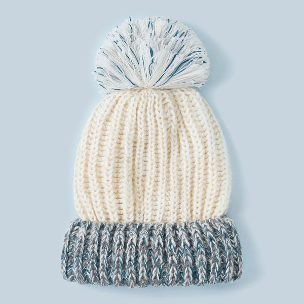 

Pom Pom Decor Two Tone Beanie, Multicolor