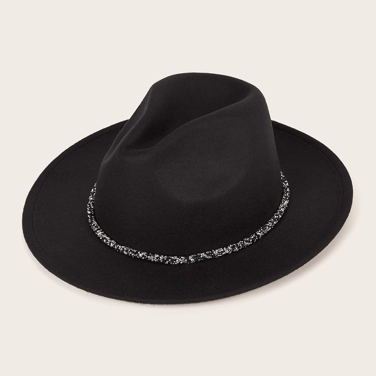 

Rhinestone Rope Decor Floppy Hat, Black