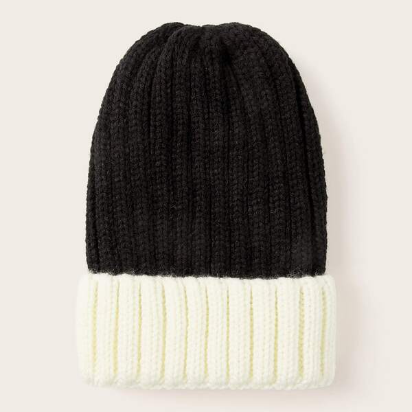 

Two Tone Ribbed Beanie, Black and white