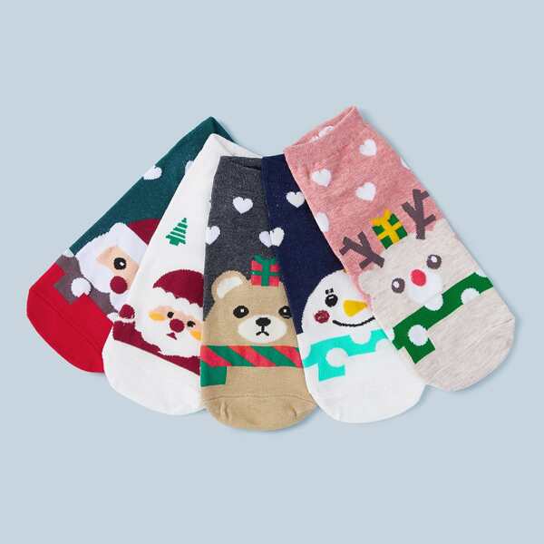 

5pairs Christmas Cartoon Graphic Socks, Multicolor