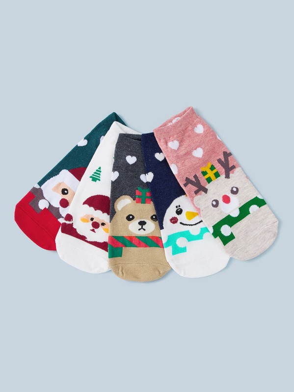

5pairs Christmas Cartoon Graphic Socks, Multicolor