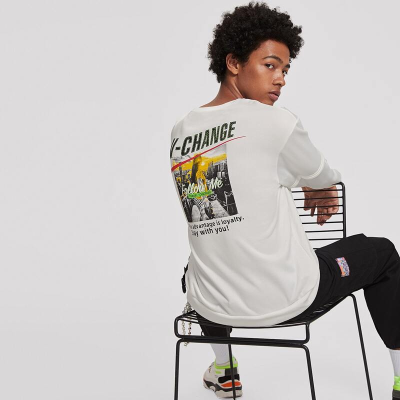 

Guys Slogan & Figure Print Back Pocket Front Sweatshirt, White