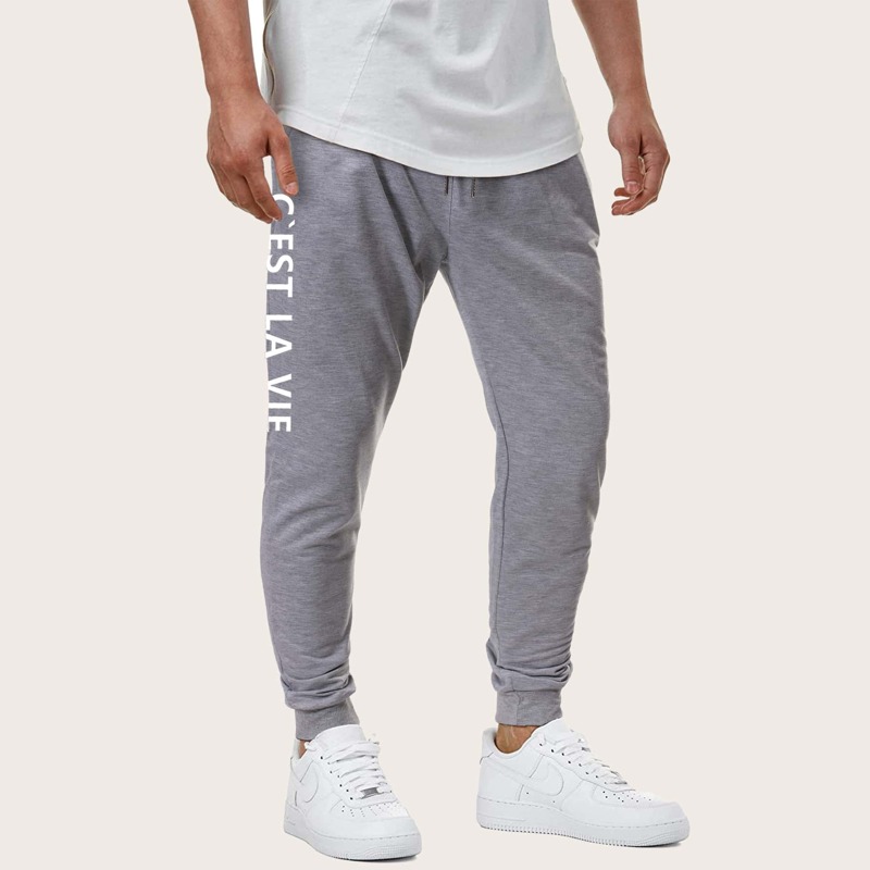 

Guys Letter Print Drawstring Sweatpants, Grey