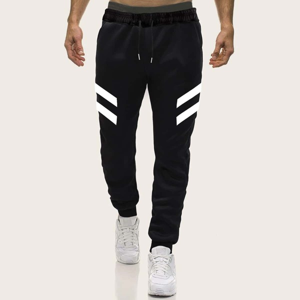 

Men Contrast Stripe Drawstring Sweatpants, Black
