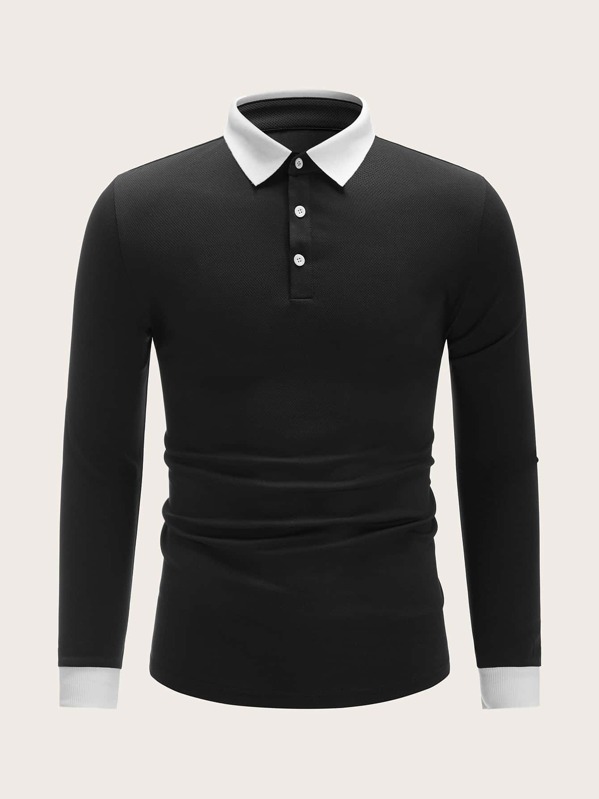 

Men Contrast Binding Polo Shirt, Black