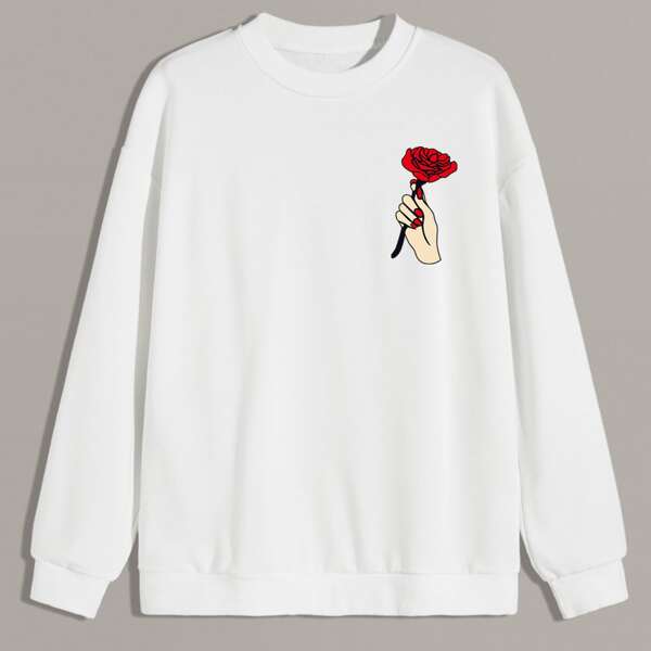 

Men Rose & Hands Print Sweatshirt, White