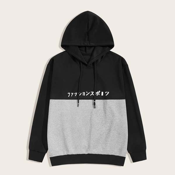 

Men Two Tone Letter Graphic Hoodie, Multicolor