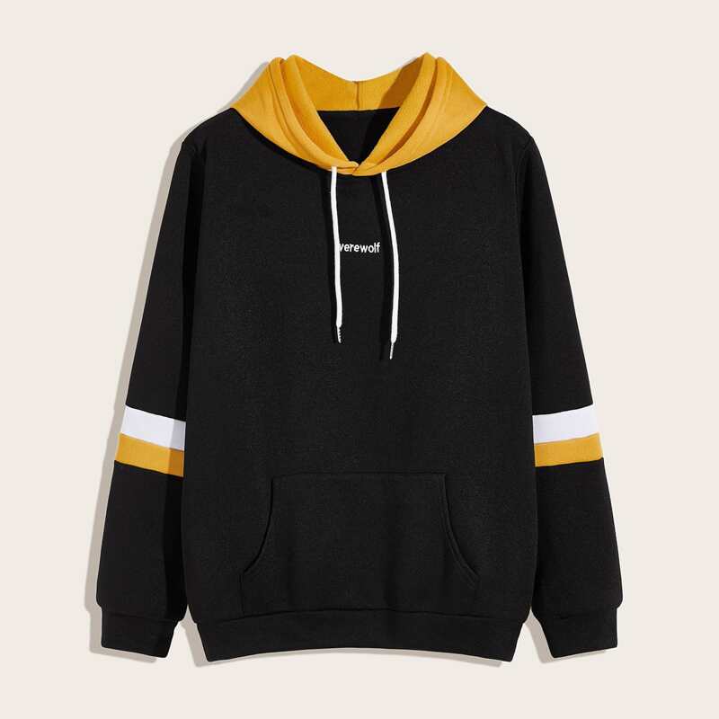 

Guys Letter Embroidery Drawstring Hoodie, Black