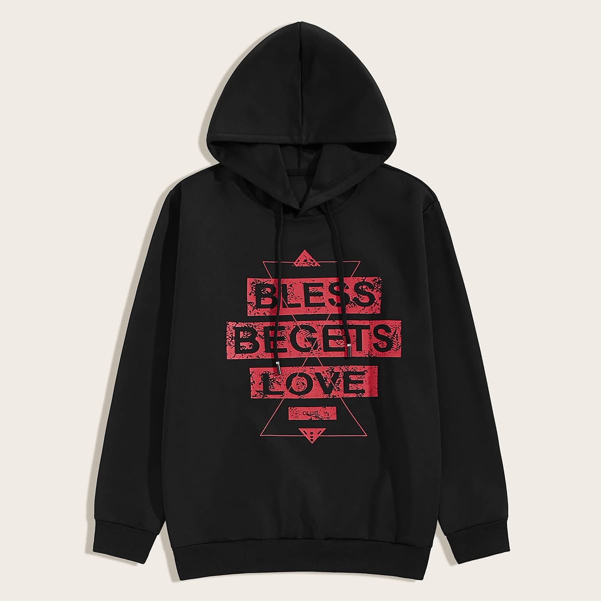 

Guys Slogan Graphic Drawstring Hoodie, Black
