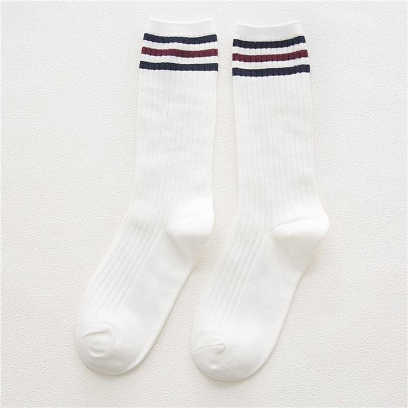

1pair Striped Pattern Socks, Black and white