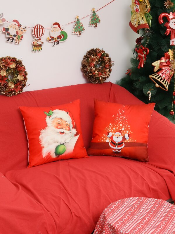 

1pc Santa Claus Print Cushion Cover, Red