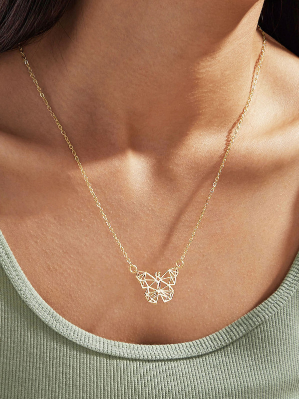 

1pc Hollow Out Butterfly Necklace, Gold