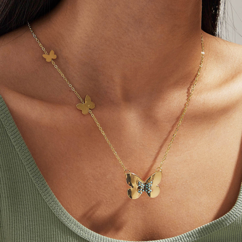 

1pc Butterfly Charm Necklace, Gold