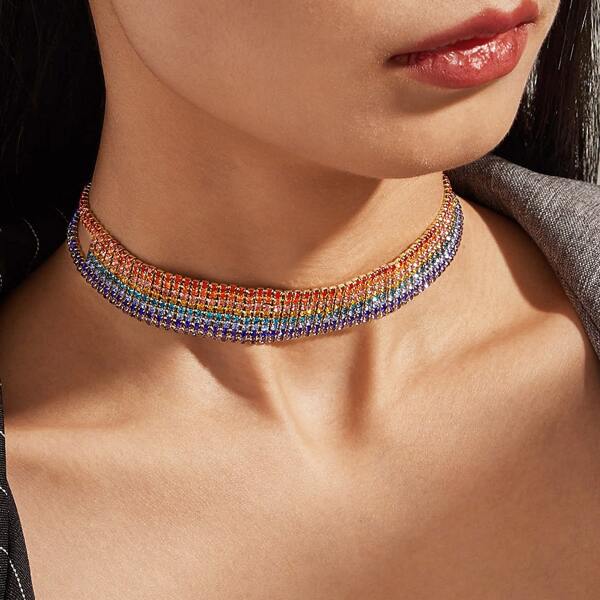 

1pc Rhinestone Engraved Necklace, Multicolor