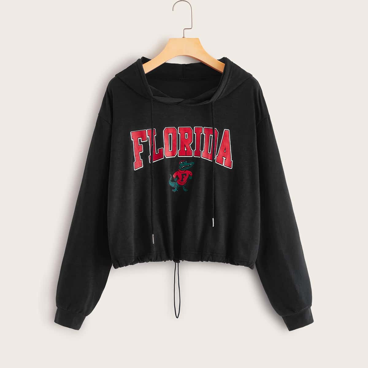 

Crocodile Graphic Drawstring Black Hoodie