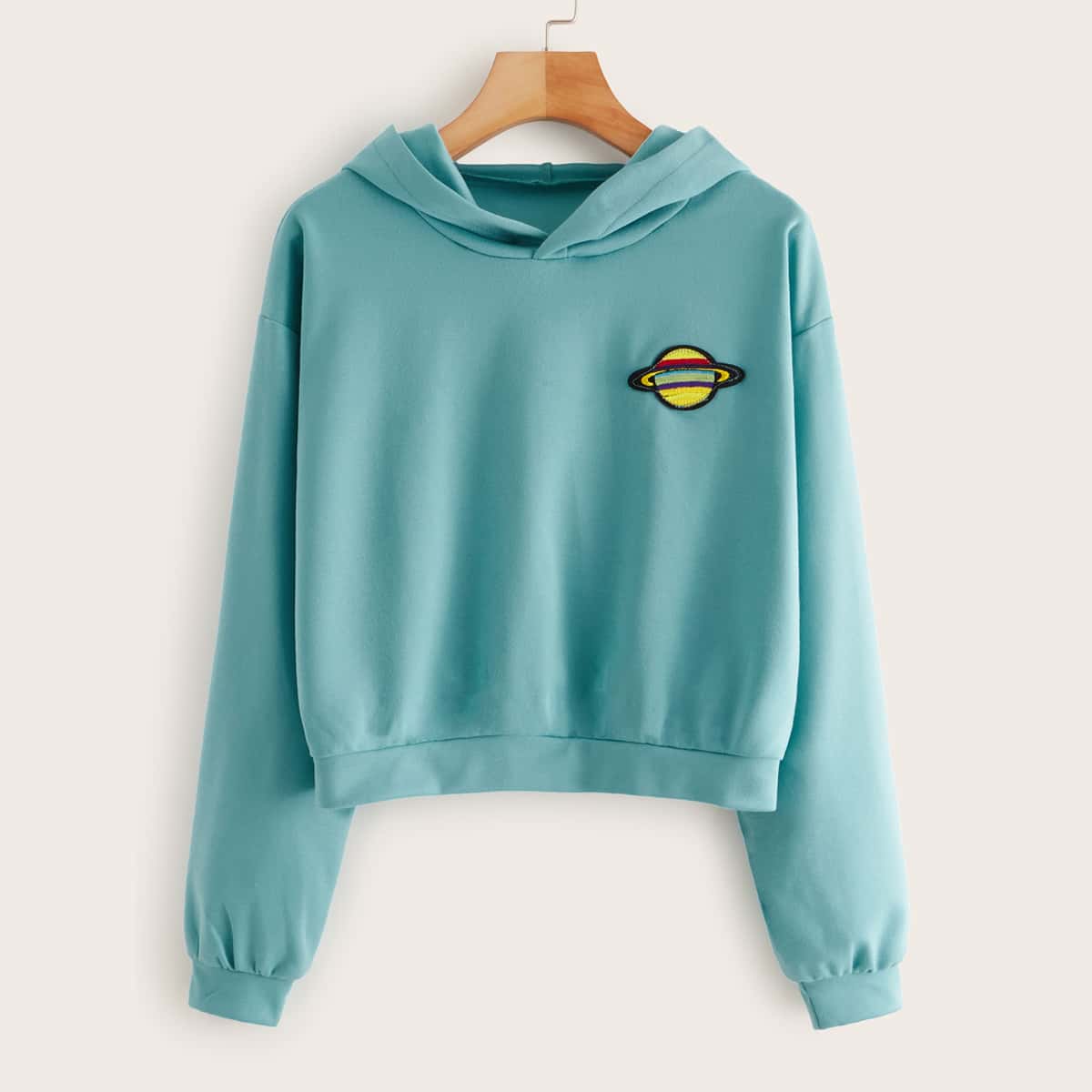 

Planet Embroidery Drop Shoulder Hoodie, Blue