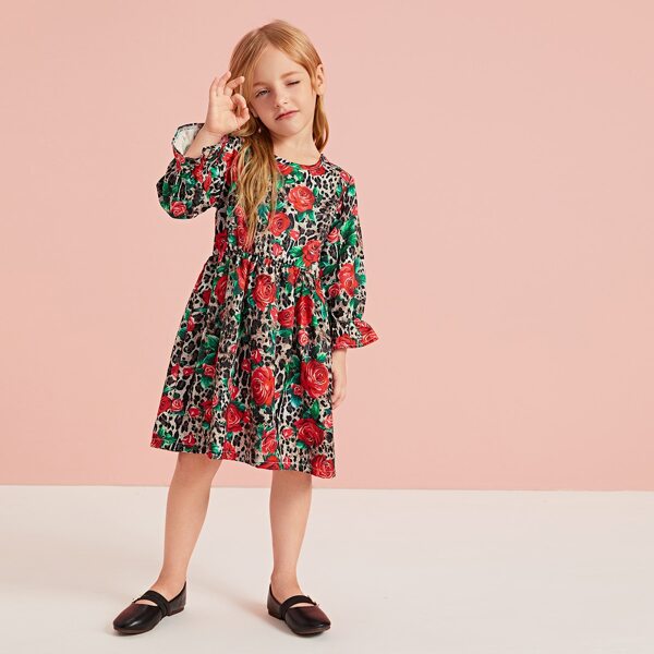 

Toddler Girls Rose & Leopard Print A-line Dress, Multicolor