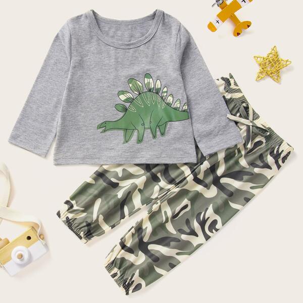 

Baby Boy Dinosaur Print Tee With Bow Camo Pants, Multicolor