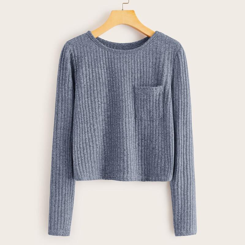 

Pocket Front Crop Marled Top, Blue