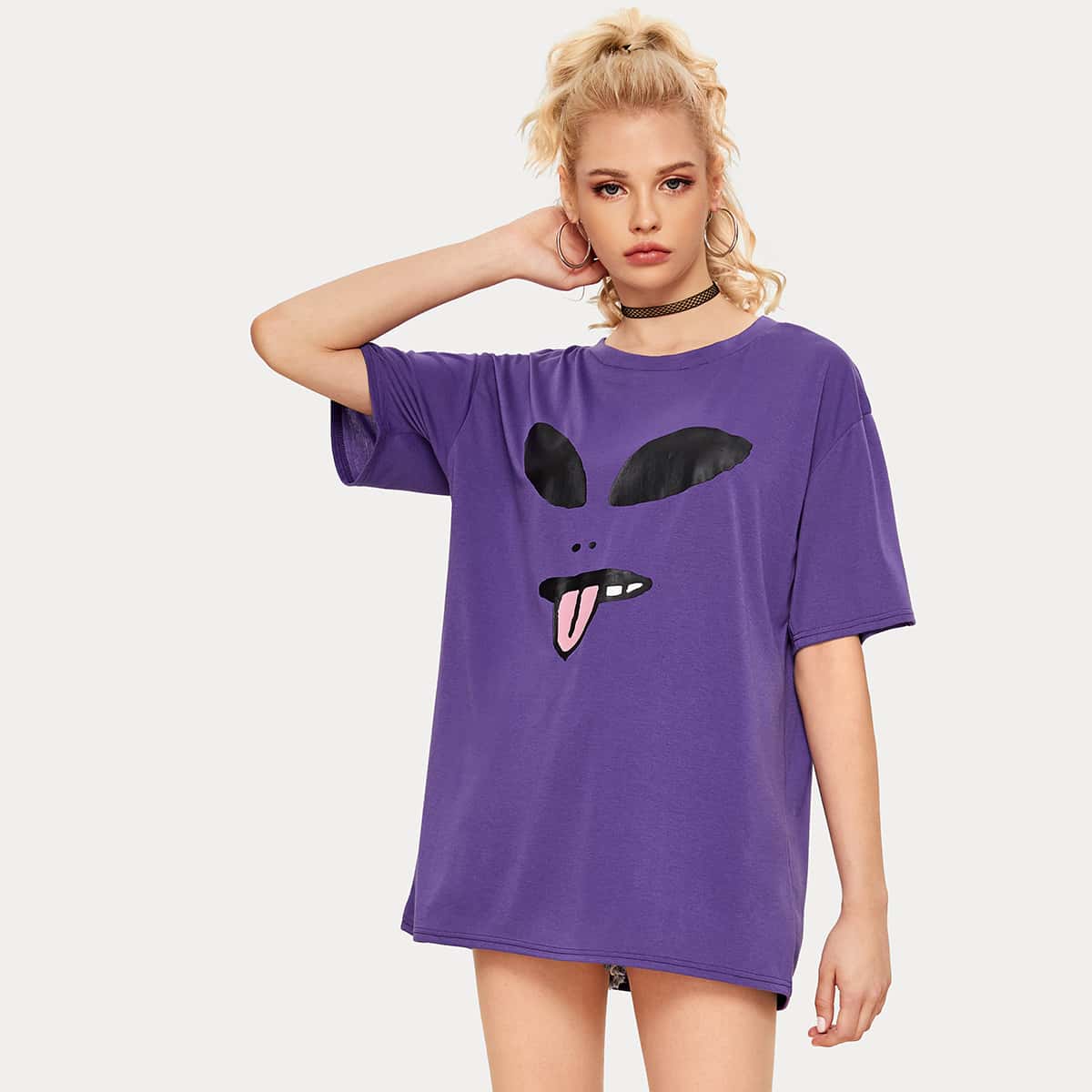 

Alien Print Oversized Tee, Purple
