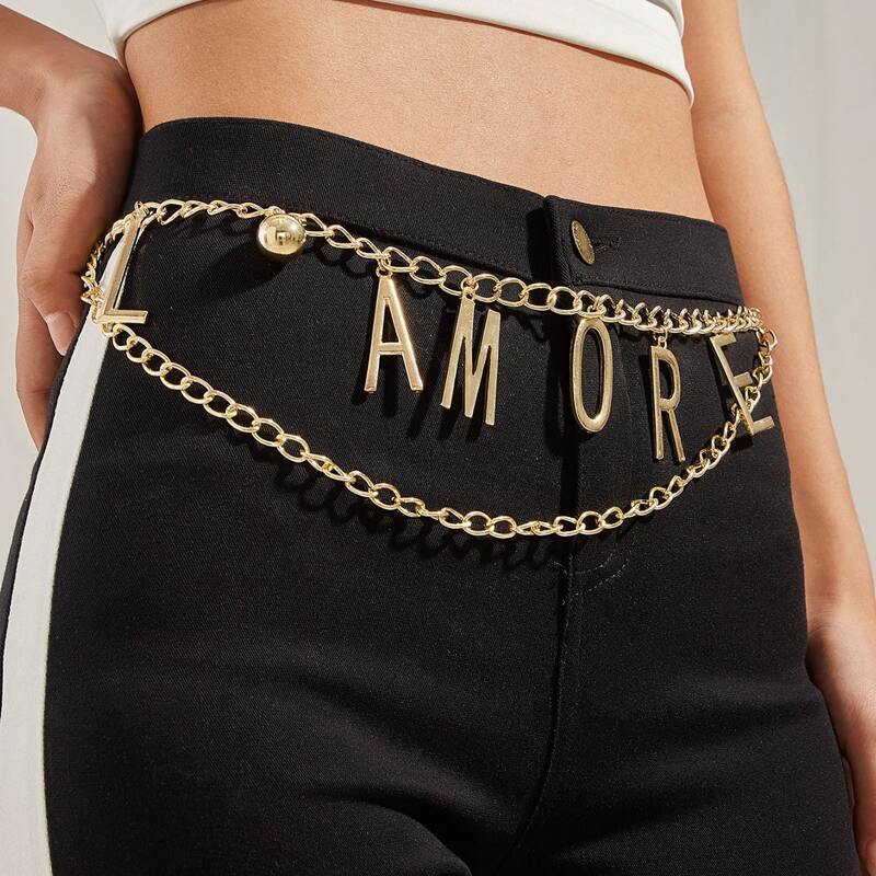 

1pc Letter Charm Layered Waist Chain, Gold