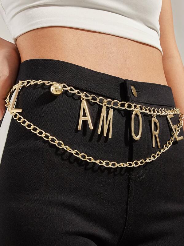 

1pc Letter Charm Layered Waist Chain, Gold