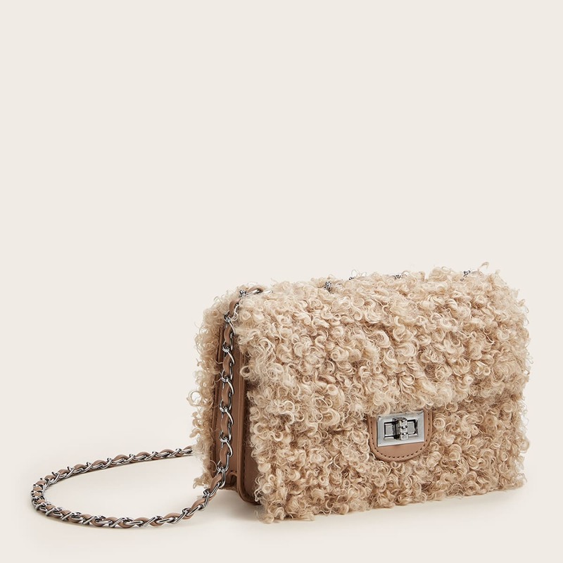 

Twist Lock Chain Crossbody Bag, Beige