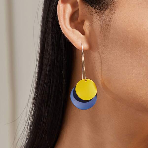 

1pair Two Tone Disc Dangle Earrings, Multicolor