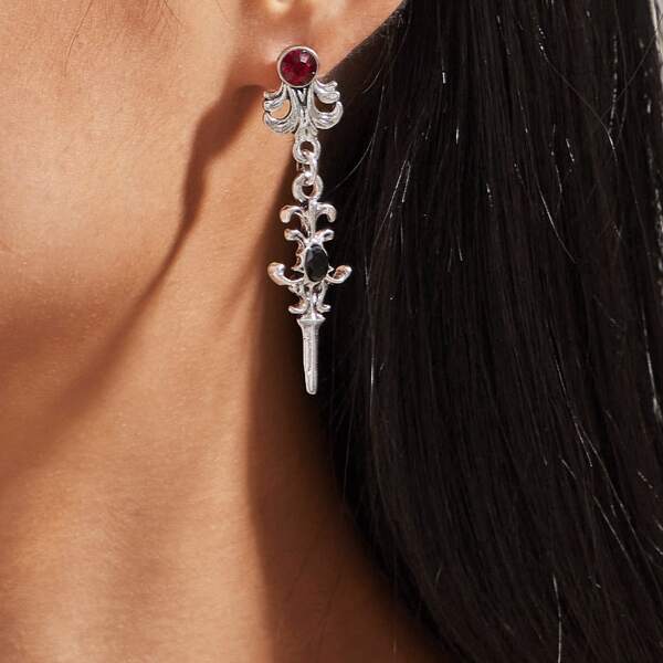 

1pair Gemstone Decor Baroque Flower Drop Earrings, Silver