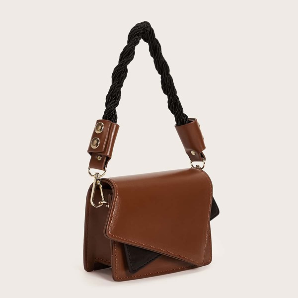

Mini Color Block Satchel Bag With Braided Strap