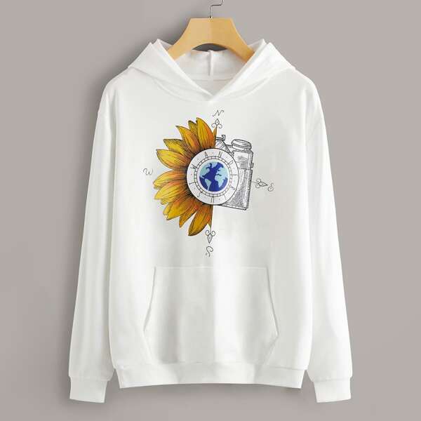 

Graphic Pocket Front Hooded Sweatshirt, White