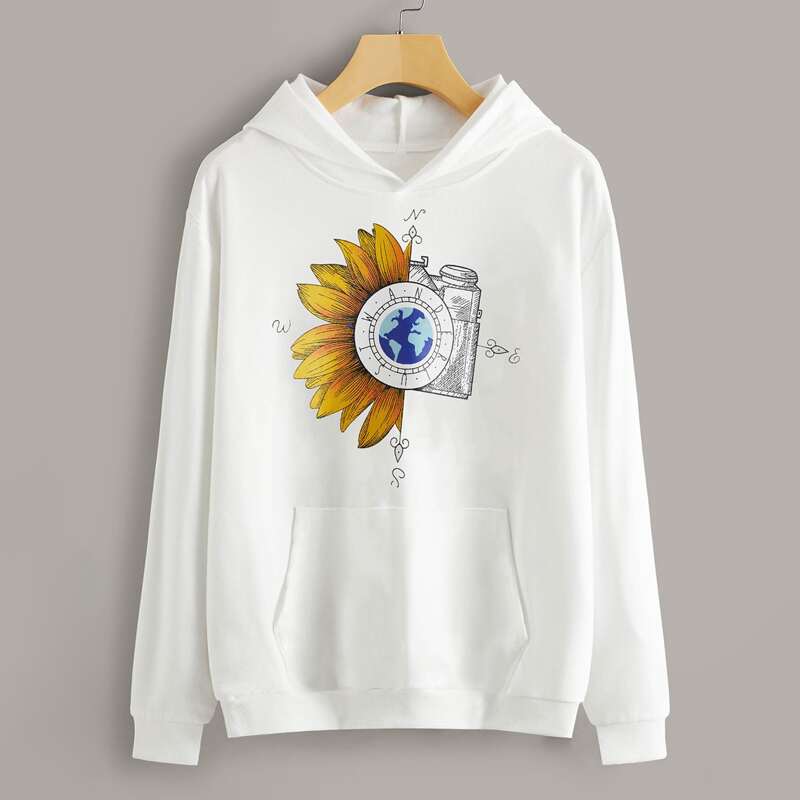 

Graphic Pocket Front Hooded Sweatshirt, White