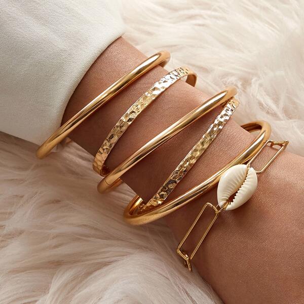 

6pcs Shell Decor Bracelet Set, Gold
