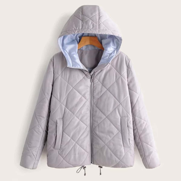 

Zip Up Drawstring Hem Hooded Puffer Coat, Grey