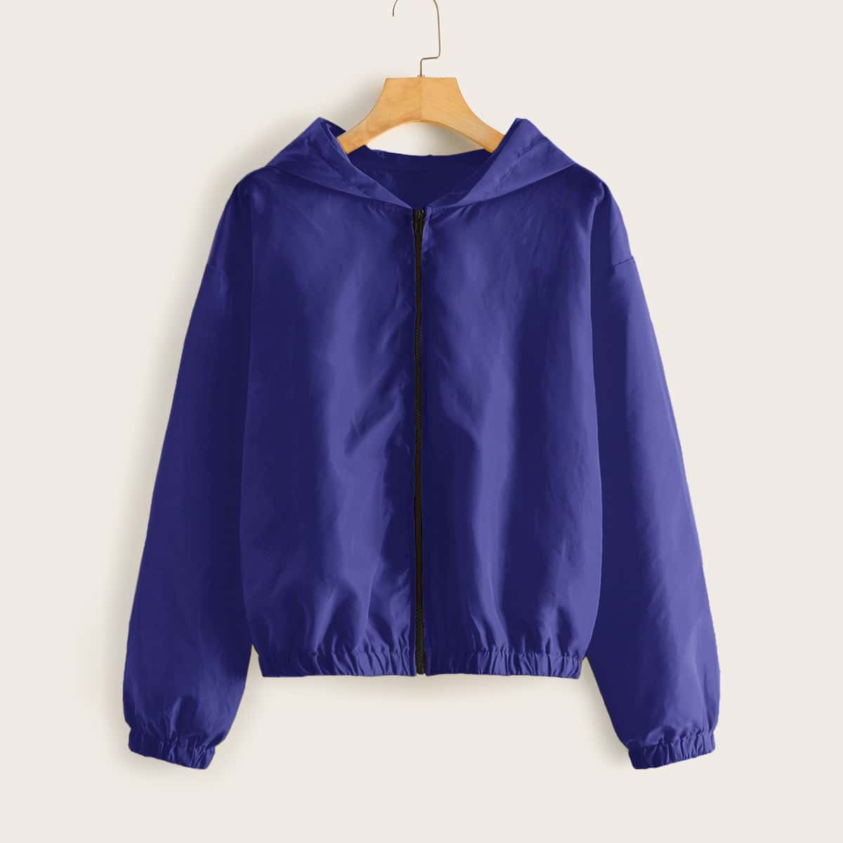 Image of Solid Zip Up Hooded Windbreaker Jacket