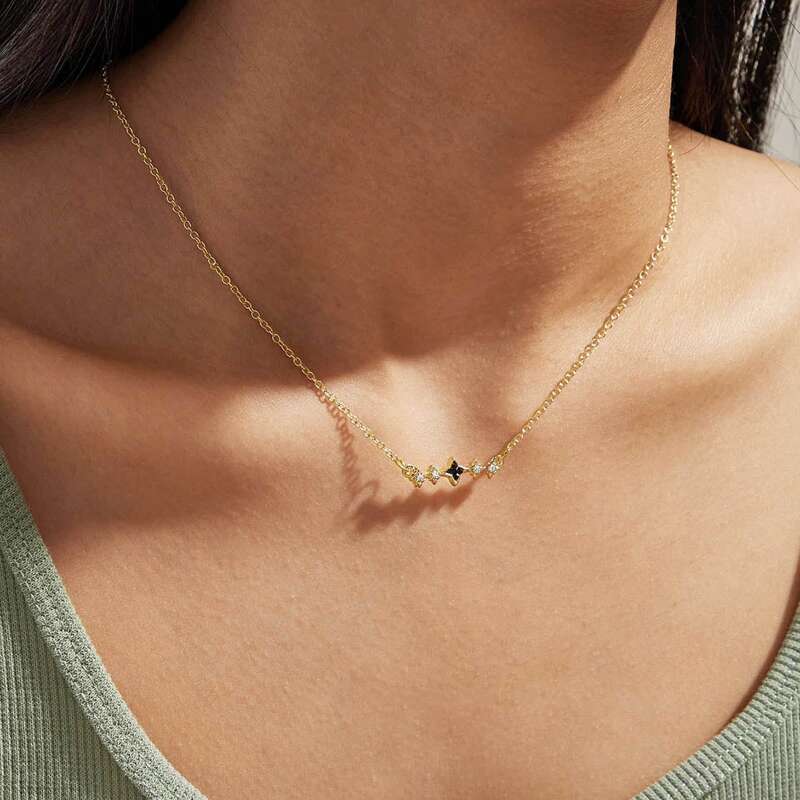 

1pc Rhinestone Decor Necklace, Gold