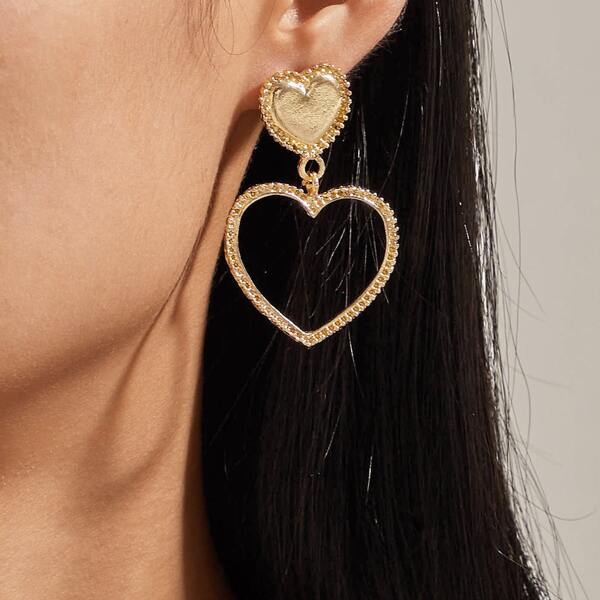 

1pair Heart Drop Earrings, Gold
