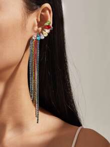 1pair Rhinestone Decor Tassel Drop Earrings - Multicolor - View 1