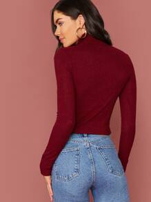 SHEIN Camiseta tejida de canalé de cuello tortuga - Burdeos - Ver 2