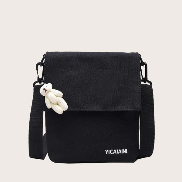 

Kids Letter Graphic Canvas Crossbody Bag, Black