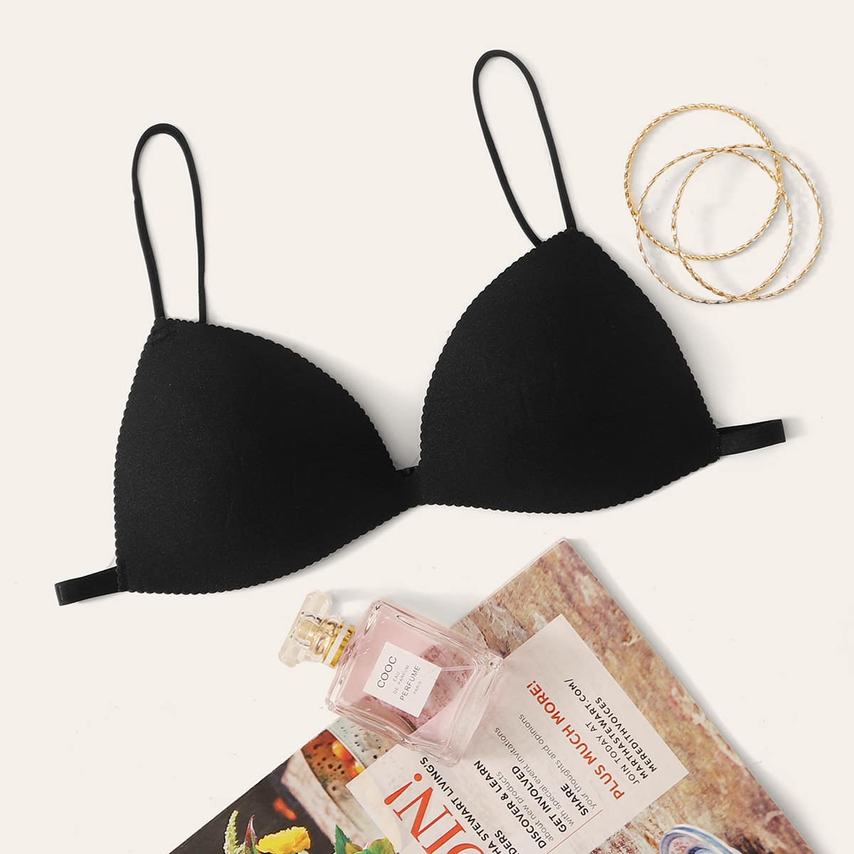 

Scallop Trim Bra, Black