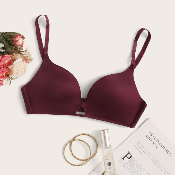 

Solid Adjustable Strap Bra, Burgundy