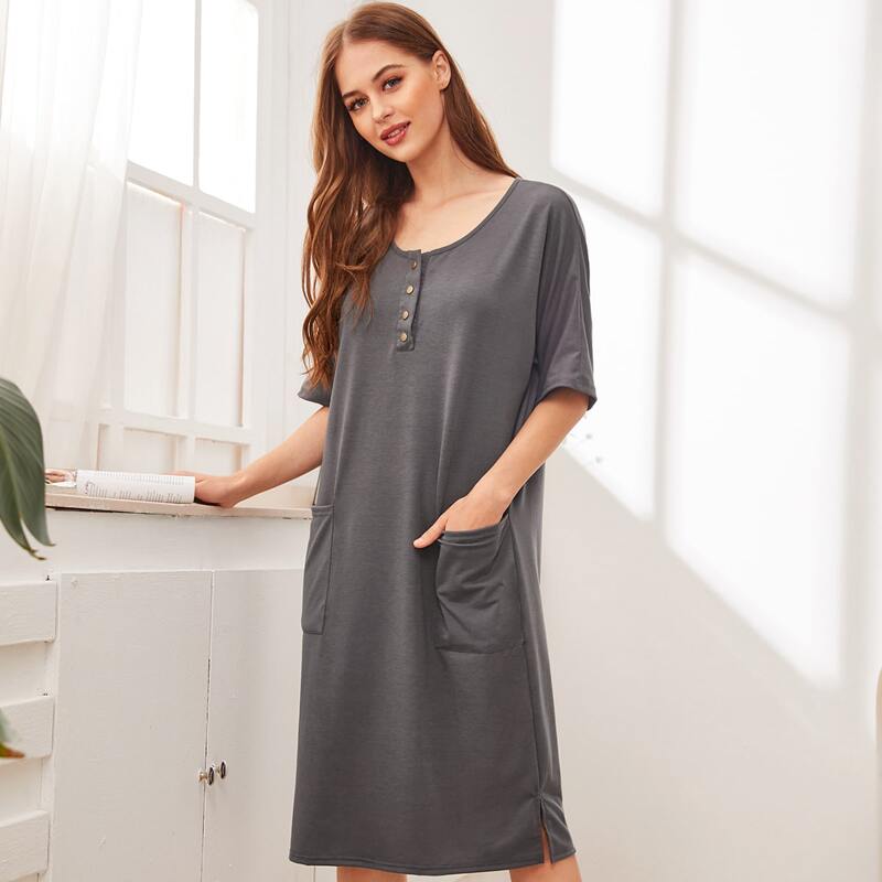 

Pocket Detail Night Dress, Grey