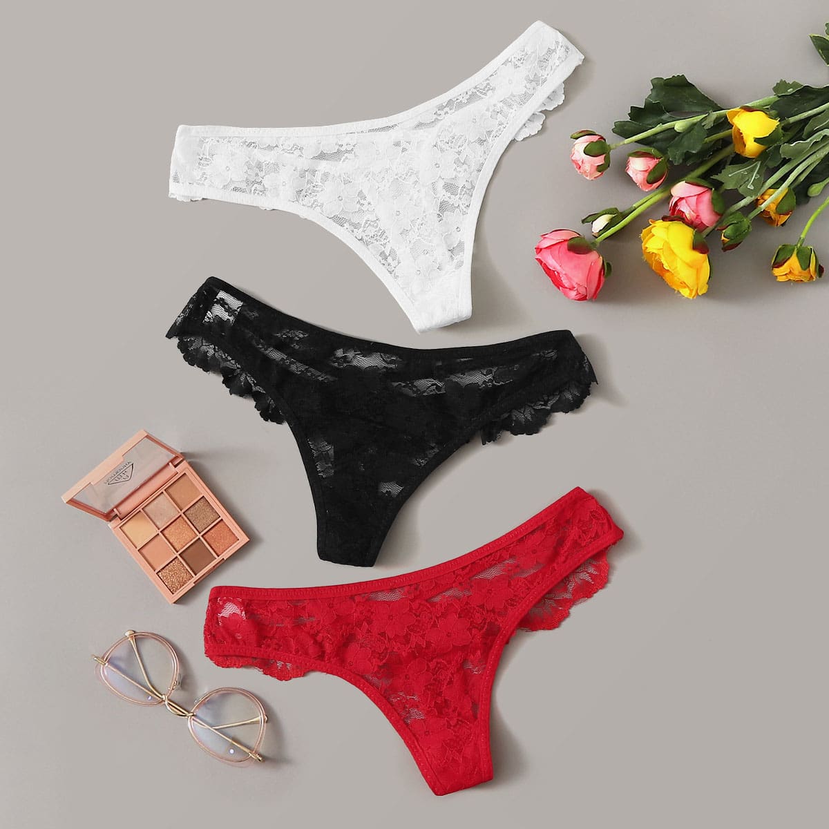 

3pack Floral Lace Panty Set, Multicolor