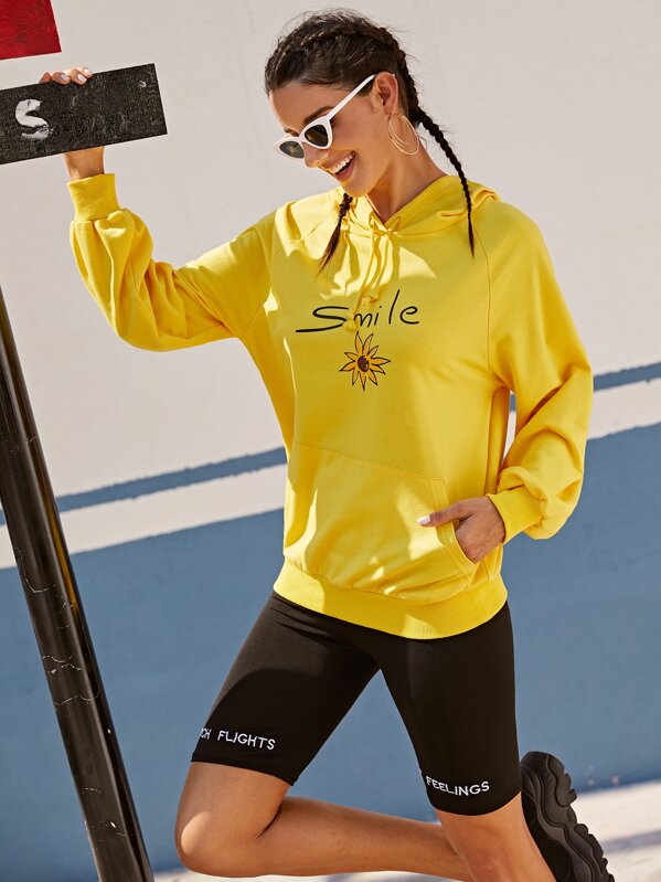 

Pocket Front Letter Graphic Hoodie, Yellow, Juliana