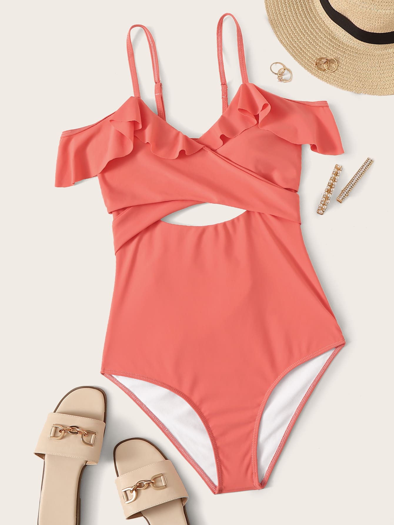 Ruffle Trim Wrap One Piece Swimsuit SHEIN USA